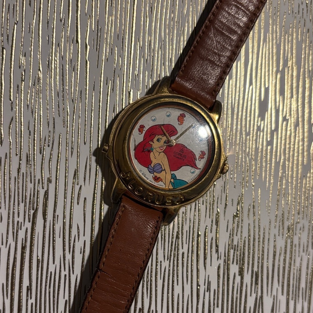 Lorus Brown Leather Watch with Ariel Mermaid Design